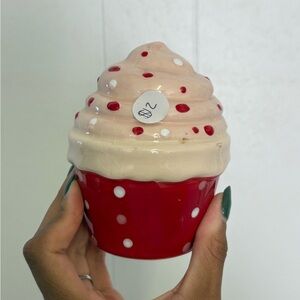 Vintage Red and Cream Polka Dot Cupcake Ceramic Decor